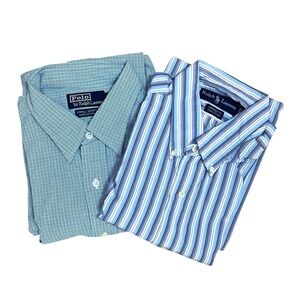 Lot of 2 Vtg Ralph Lauren Polo Lowell Sport & Yarmouth Button Up Shirts Mens L